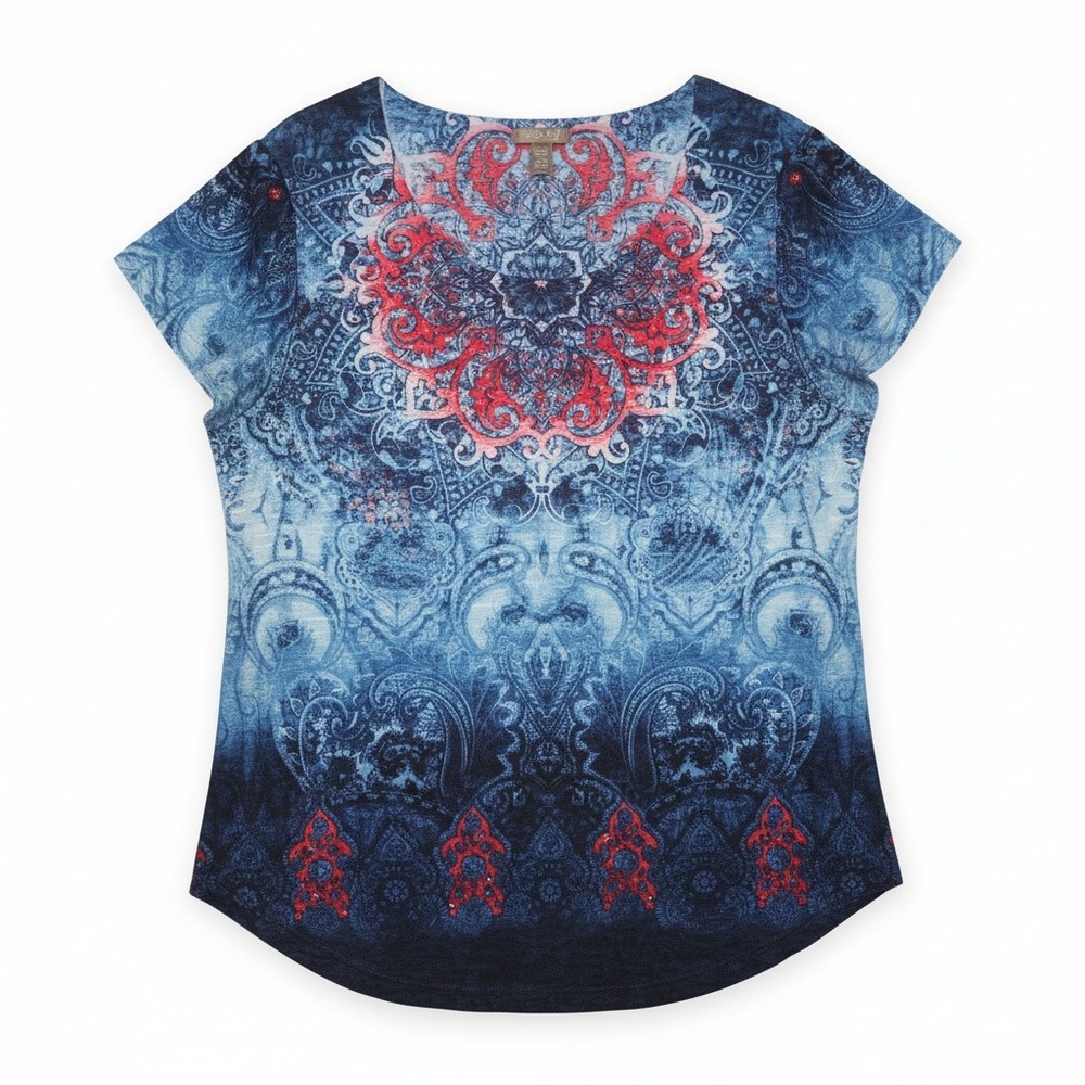 White Stag Womens XL Indigo Essence Mandala Paisley Rhinestone Top WSL27287P